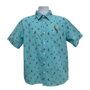 Disney The Lion King Mens Button-Up Shirt XL Turquoise Short Sleeve Teal Blue